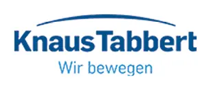 Knaus Tabbert Logo mit blauem Schriftzug und Slogan Wir bewegen, Hersteller von Wohnwagen und Freizeitfahrzeugen