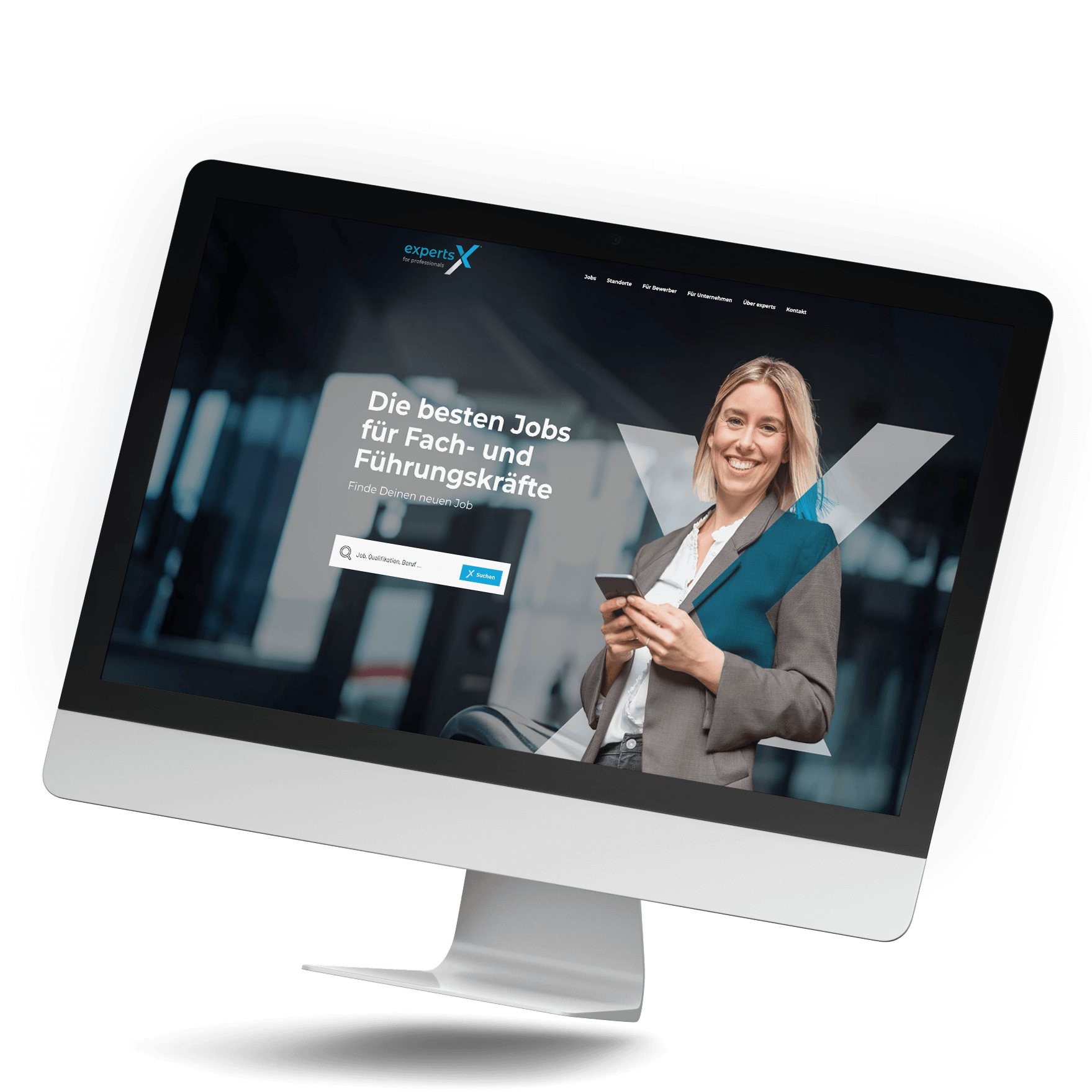 Mockup eines Desktops der experts Website. Fokus liegt auf der Personalvermittlung und Zeitarbeit.