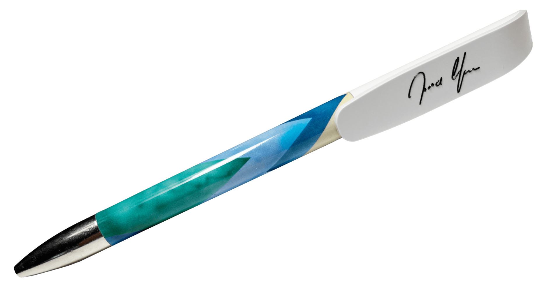 Kugelschreiber mit Eisberg-Design. Entworfen von Ingrid Hofmann, Geschäftsführerin von Hofmann Personal. 