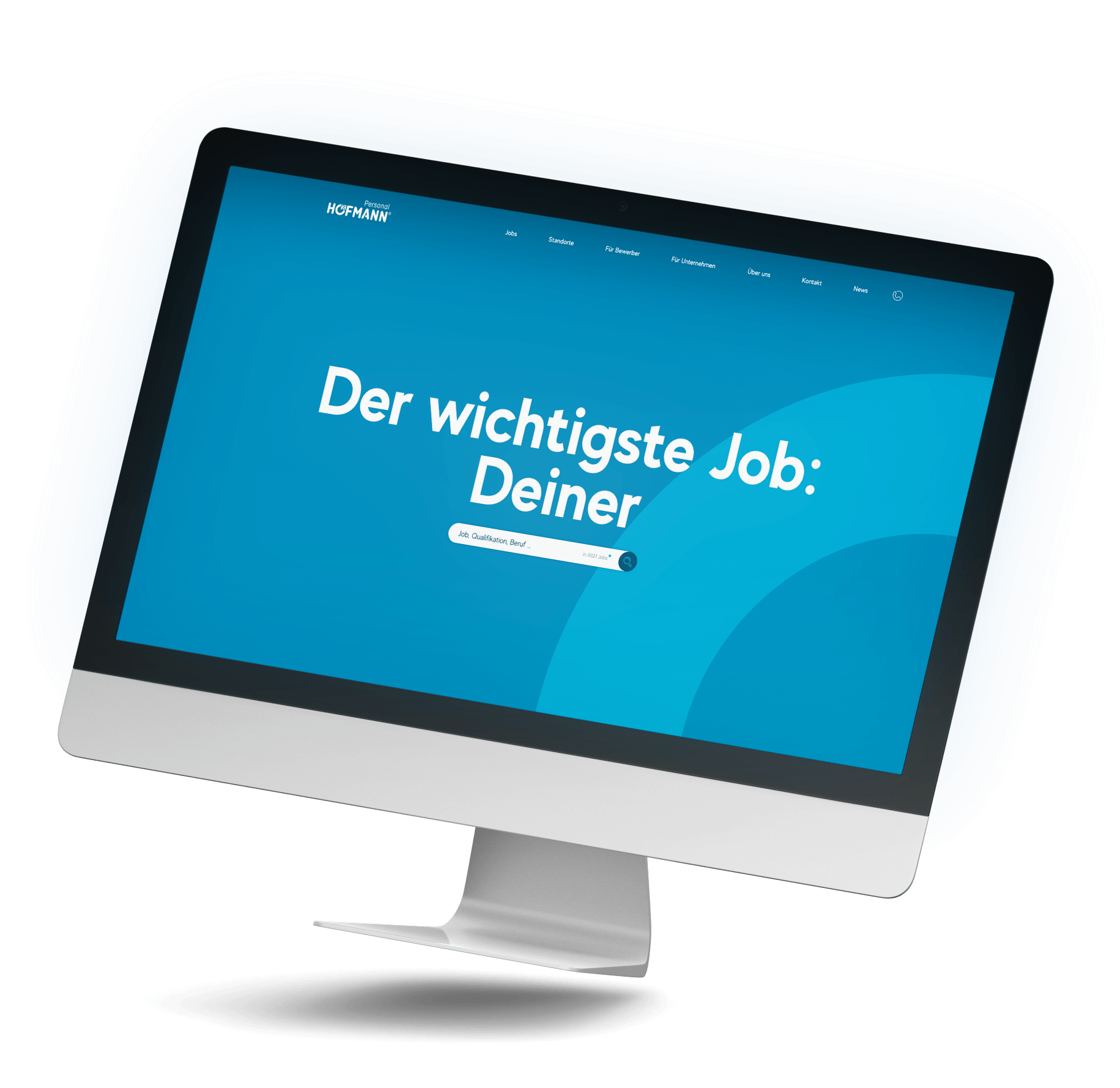 Mockup eines Desktops der Hofmann Personal Website. Fokus liegt auf der Personalvermittlung und Zeitarbeit.