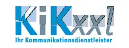 KiKxxl-Logo mit Claim „Ihr Kommunikationsdienstleister“, blaugraue Buchstaben auf weißem Hintergrund