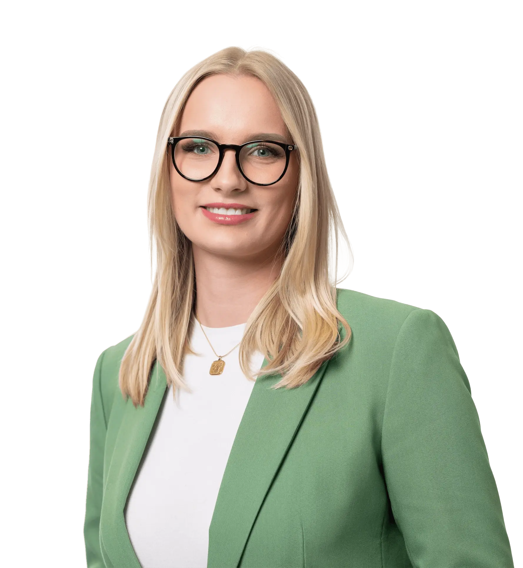 Studentin in grünem Blazer, symbolisiert Karrieremöglichkeiten für Studierende bei Hofmann Personal.