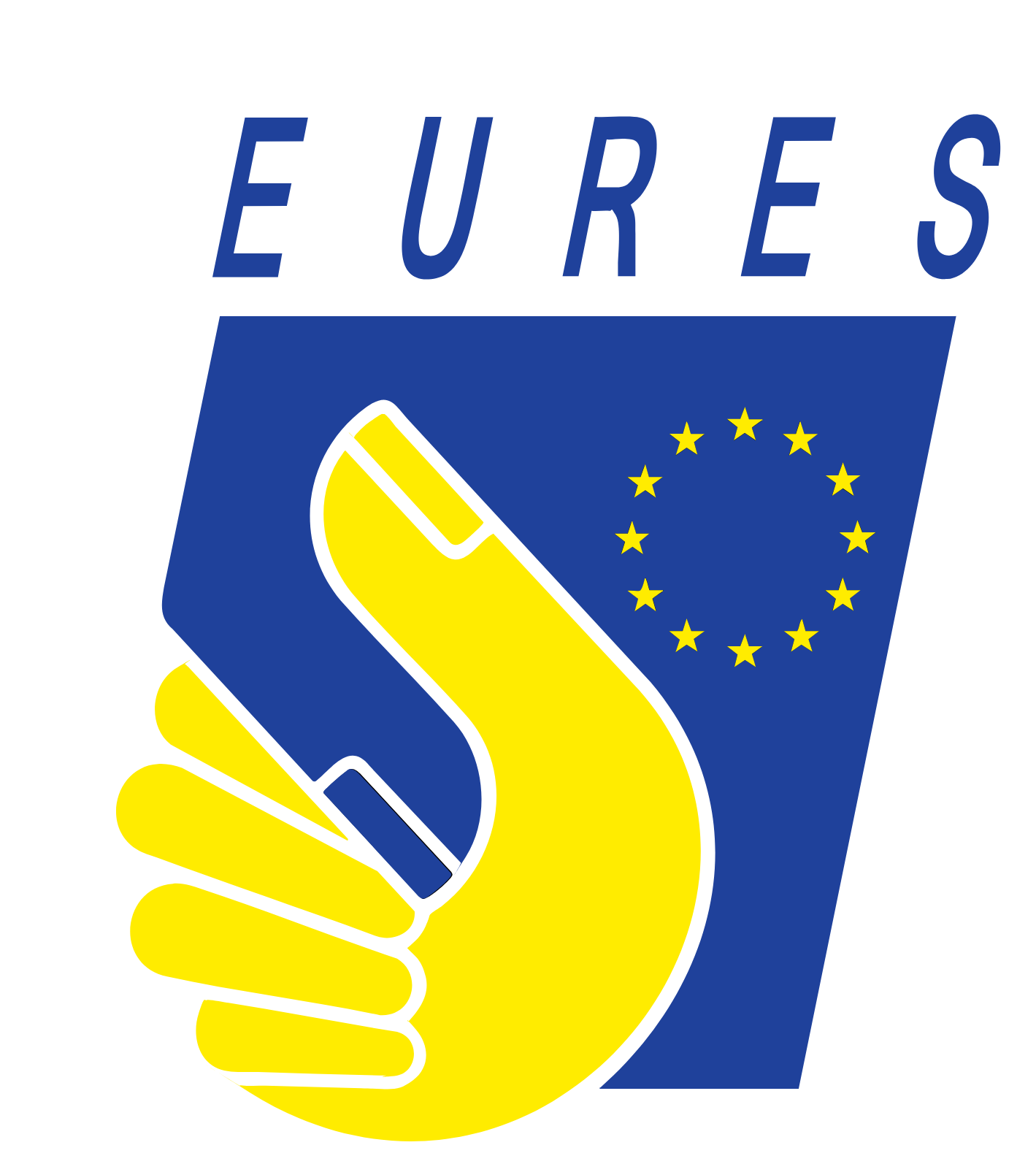 EURES-Symbol für europaweite Jobsuche: EU-Sternkreis und Stempel mit EU-Grundfarben