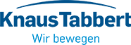 Knaus Tabbert Logo mit blauem Schriftzug und Slogan Wir bewegen, Hersteller von Wohnwagen und Freizeitfahrzeugen
